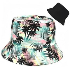 Bucket Hat Cotton Double-Side-Wear Reversible Sun Hat for One Size Palm Tree