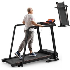 Foldable Walking Pad Treadmill for Seniors W/ Extended Handrails 300LBS Capacity