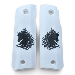 1911 Pistol Grips White PETG Black Horse Fits Colt Kimber Springfield Tisas
