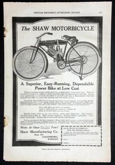 1916 Shaw Motorbicycle “A Superior, Easy Running, Dependable Power Bike»