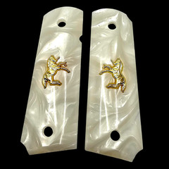 Colt 1911 Grips White Pearl 24K Gold Plated Horse Emblem Commander Full Size