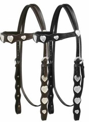 BLACK or BROWN Leather Western Bridle w/Silver Heart Conchos & Split Reins Horse