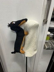 Black & Brown Dachshund Dog Golf Club Cover 11” X 6” Hand Knit White Sleeve New