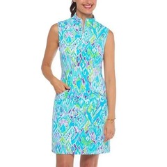IBKUL Tillie Mock Neck Zip Dress Size XL Sleeveless Jade Tennis Womens Gold NEW