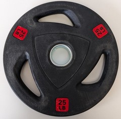 25lb Lifting Bar Weight Plate Black Rubber 12.5″ Round 1.5″W Center Fits 2″ Bar
