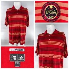 Adidas PGA Climacool Golf Polo Shirt Men L Red Striped 100% Polyester YGI E6-1