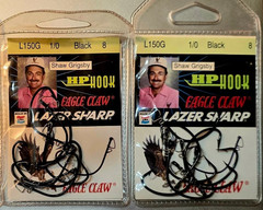 2-pack/16 Eagle Claw Lazer Sharp Shaw Grigsby L150G 1/0 Black Hooks