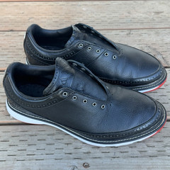 adidas Men’s Golf Sneaker Lace-Up Low Top Black/White/Red Leather Rubber