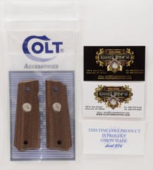 Colt Series 70 1911 Factory Original Checkered Wood Grip. Silver Medallions. New