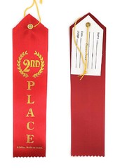 2nd Place (Red) Award Ribbons with a Card and String (12 Pack)