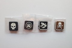 Skull Crossbones, Paw & Frog PVC Mini Morale Patch Set of 4 Hook & Loop Backing