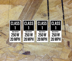 Ebike E-Bike Vinyl Decals Stickers Class Classification Bike Frame 4 for 1