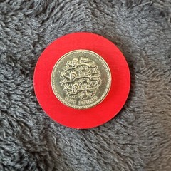 British Open Coin One Pound 3 Lions Golf Ball Marker 1-1/2” D 🇬🇧 Flag Wood
