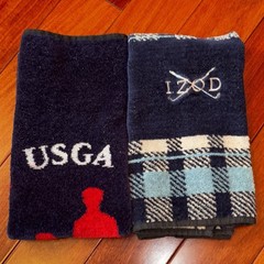 2 Golf Bag Towels VTG USGA Centennial Blue Belgium Izod Plaid Super Soft