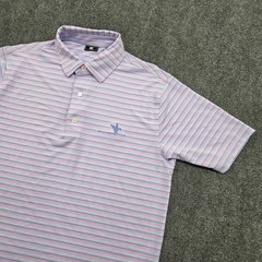 FootJoy FJ Woodcreek Golf Club Mens Small Pink Blue Striped Polo Shirt