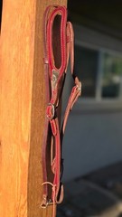 Split Singe Ear Headstall with Throat Latch Medium Oil Red ONS With Added Silver