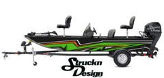 Boat Wrap Black Orange Green Vinyl Graphic Decal Kit Fishing Abstract Tech Lines