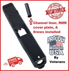 GLOCK 19 G19 BLACK RMR SLIDE W/ COVER, FRONT / REAR SERRATIONS, & CHANNEL LINER
