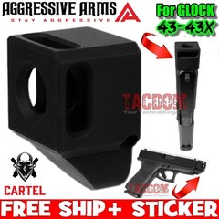 AGGRESSIVE ARMS CARTEL BLACK Comp Compensator Muzzle Brake GL0CK 43 43X PORTED