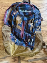Eddie Bauer Stowaway 30L Blue Camouflage Packable Travel Lightweight Camping Bag