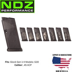 Glock 30 OEM Magazine .45 9Rd Gen 1‑4 Laser Engraved Choose Design