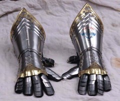 Medieval 18 Guage Steel & Brass Knight Gothic Gauntlets Armor Gloves Christmas