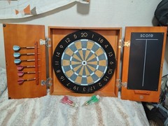 Vintage Dartboard in Solid Cherry Color Wood By Michael Graves With Darts
