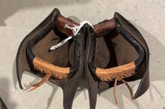 Tapaderos. Leather. Plastic stirrups. Lightly used. In very good shape.