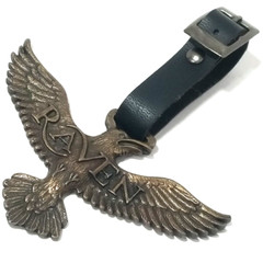 Vintage Brass Raven Golf Bag Hang Tag Faux Leather Strap Bird Flight Golf Club