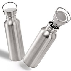 2 Pack Stainless Steel Sports Water Bottles, 26OZ Single Walled 18/8 Stainles…