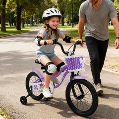16″ Kids Bike w/ Training Wheels for 4-7 Years Old Magic Purple Girls Bicycle