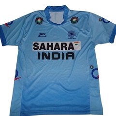 Sahara India Cricket Shirt Mens 86 (US XS) Blue Logo Sponsors Jersey