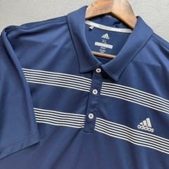 Adidas Polo Shirt Men XL Navy Blue Golf Performance Striped Short Sleeve