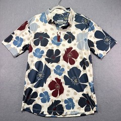 Swannies Mens Large Floral Golf Polo Shirt Navy Blue Burgundy Recycled Polyester