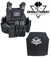 Urban Assault Black Storm Tactical Vest Plate Carrier W/ Level III Armor Plates