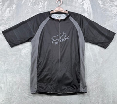 Fox Racing Cycling Jersey Mens Med Gray Black Full Zip Short Sleeve Shirt