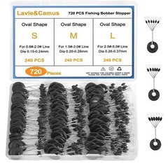 720 PCS Fishing Bobber Stopper Oval Floats Sinker Stops 6 in 1 Black Rubber Size