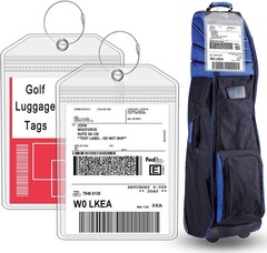Extra Large Golf Luggage Tag 9″ x 6 «, Shipping Label Holder for Golf Bag- Plast