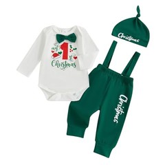 Karuedoo My 1st Christmas Baby Boy Outfit Letter Print Long 0-3 Months A-green