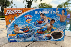 Banzai Motorized Bumper Boat Inflatable Pool Toy w/ Water Blaster, Ages 5-10