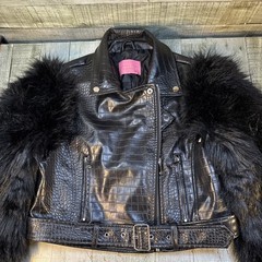 Azalea Wang Black Faux Leather Croc Faux Fur Moto Jacket