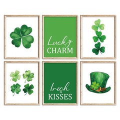 6Pcs St. Patrick’ s Day Wall Art Prints Wall Decor Watercolor Shamrock Lucky C