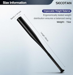 Secotan Aluminum Baseball Bat 28″ 15 oz. Practice, Self-Defense, Fishing, Protec