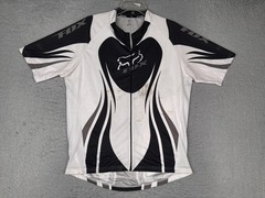 Fox Racing Cycling Jersey Mens XL White Black Short Sleeve Full Zip Pockets Bike