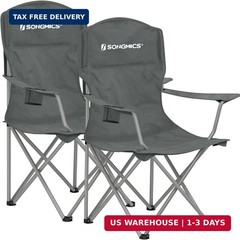 SONGMICS 2 Pack Folding Camping Chairs, 330 lb Capacity Folding Lawn Chairs, wit