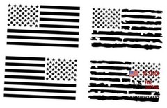 American Flag Decal 4 Pack: Regular and Distressed American Small ~4″ Black