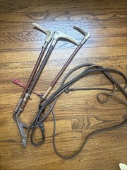 3 Vintage English Riding Equestrian Stag Crops Whips Sterling Collars Leather