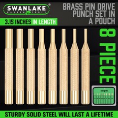 8 Pieces Brass Drive Pin Punches Set Gunsmith Drift Pin Jeweler Roll Up Case