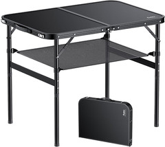 Mesa de camping plegable, mesa portátil ajustable de 36″ x 24″