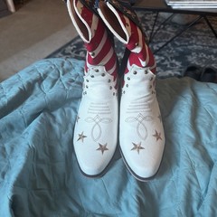 American Flag Stars & Stripes Western Cowboy Boots, White Blue Red